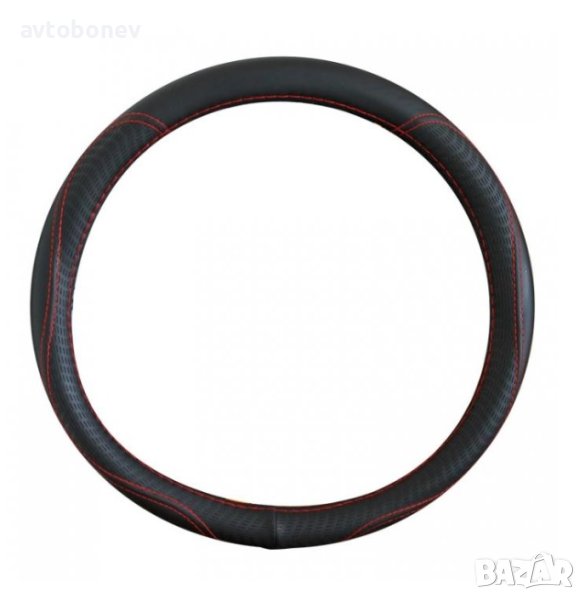 Калъф за волан - 2019 - черен с червен конец М-38см, снимка 1