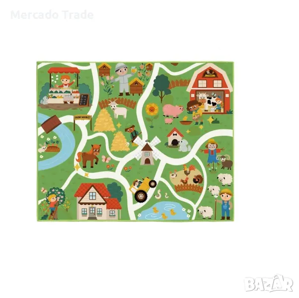  Детски килим Mercado Trade, За детска стая, Правоъгълен, Ферма, Зелен, снимка 1
