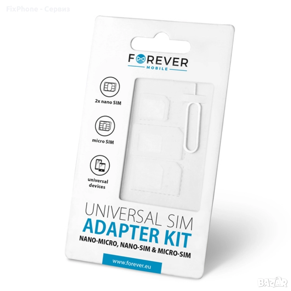 3 в 1 Nano Micro Standard Sim адаптер Forever с игличка , снимка 1