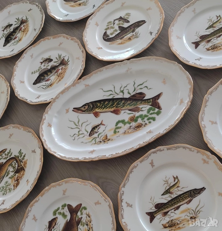 Комплект порцеланови чинии с риби* LIMOGES* Франция, снимка 1
