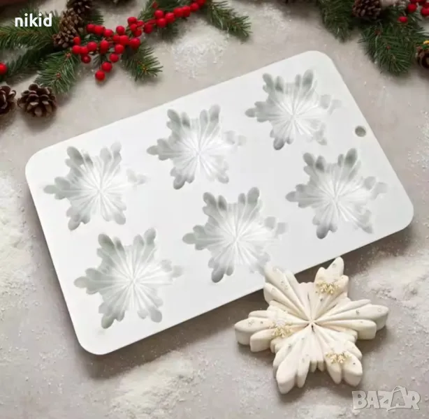 6 Красиви кристални снежинки снежинка силиконов молд форма шоколад гипс фондан декор, снимка 1