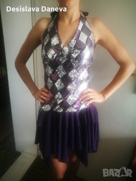 Официална лилава рокля с пайети, размер S-M. За танцови събития или като реквизит, снимка 1