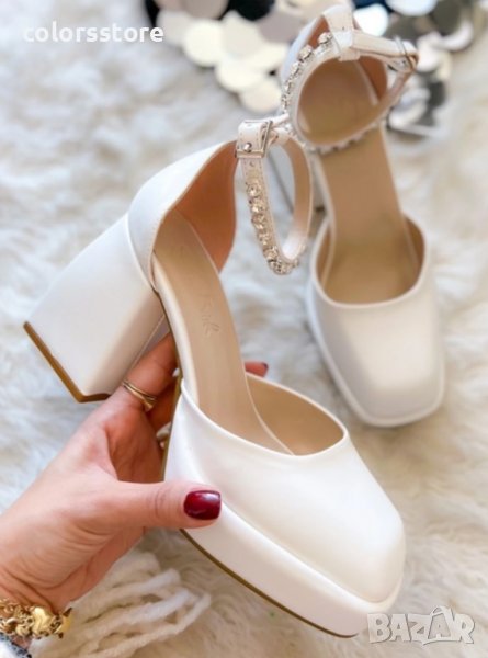 Сандали на ток - бяла кожа - VSN1, снимка 1