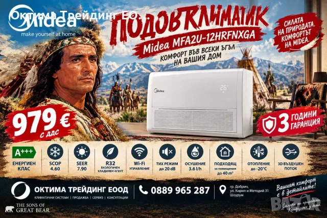 Инверторен подов климатик Midea MFA2U-12HRFNX(GA)