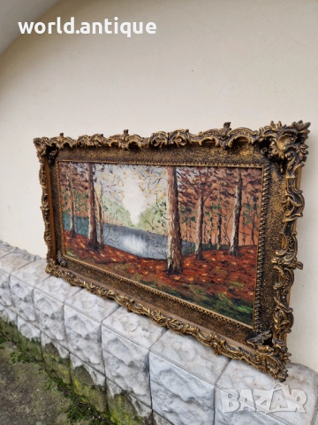 Превъзходна голяма антикварна авторска майсторска картина масло върху платно , снимка 5 - Антикварни и старинни предмети - 53210517