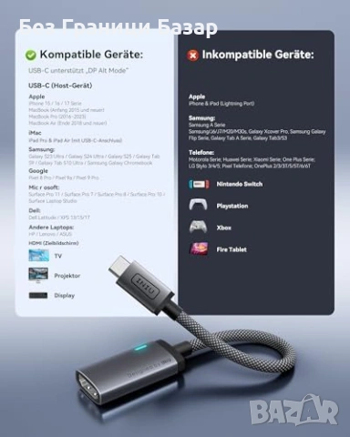 Нов INIU 4K 60Hz USB-C HDMI адаптер за лаптоп телефон таблет MacBook iPhone Samsung, снимка 4 - Друга електроника - 54046718