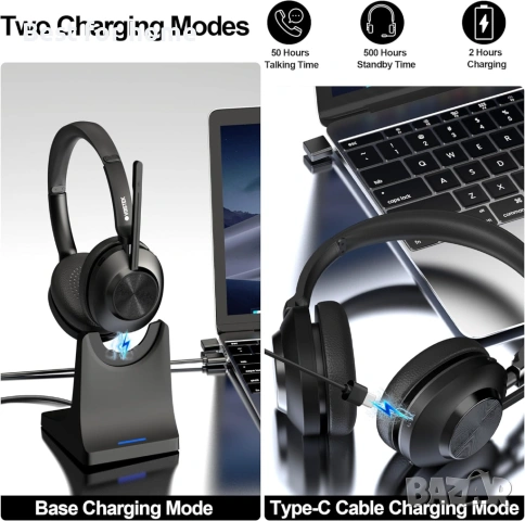 Безжични слушалки Voistek с микрофон, снимка 5 - Bluetooth слушалки - 54157359