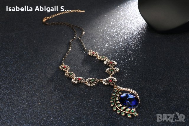 Винтидж колие с син цирконий, снимка 6 - Колиета, медальони, синджири - 31857582