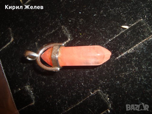 КОЛИЕ МЕДАЛЬОН РОЗОВ КВАРЦ ПОСРЕБРЕНО АРТИСТИЧНА ВИСУЛКА 10932, снимка 3 - Колиета, медальони, синджири - 30580731