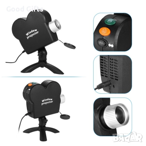 Коледен и Хелоуин проектор за декорация на прозорци – Window Projector с 12 вградени филма, снимка 4 - Прожектори - 52098886