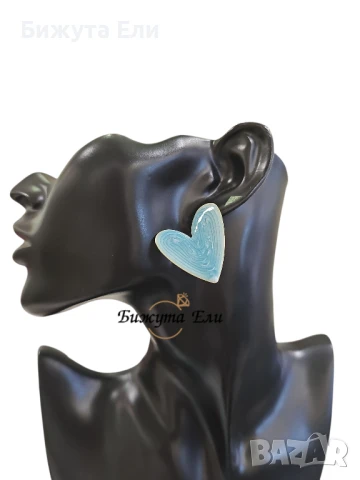 Обеци сини сърца , снимка 3 - Обеци - 51430275