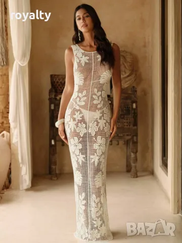 Рокля от плетена тъкан с флорална бродерия 🍋‍🟩, снимка 5 - Рокли - 49206209