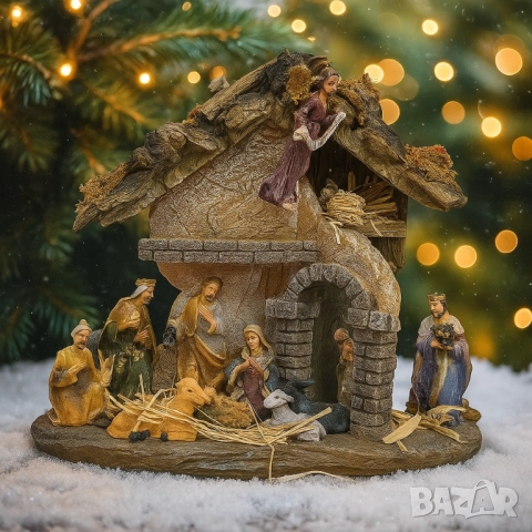 Коледна сцена „Рождество Христово“ – завършена ясла с фигури, която носи смисъл и уют у дома