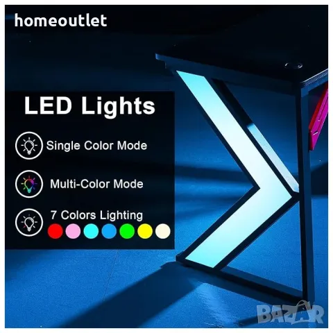 ПОМОЦИЯ Компютърно / геймърско бюро с LED осветление CLIPOP BZOD-CD-D0216BL, снимка 3 - Бюра - 49794209