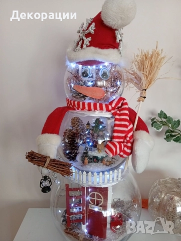 нова коледна украса стъклен светещ снежен човек 