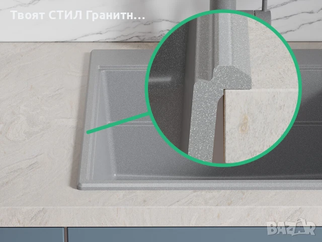 Сива гранитна кухненска мивка Сидни 780-45 Ergo Multilevel 780х500, снимка 4 - Мивки - 51204849