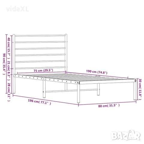 vidaXL Метална рамка за легло, без матрак, с табла, бяла, 75x190 см, снимка 10 - Спални и легла - 56147210