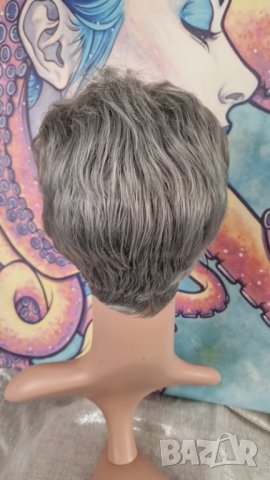 👑 💗Стилен Модел Къса Мъжка Перука в Платинено Тъмно Сив Цвят КОД : 9157💗 👑 💋 , снимка 6 - Аксесоари за коса - 44166028
