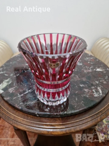 Уникална антикварна колекционерска белгийска кристална ваза Val Saint Lambert , снимка 2 - Вази - 51041547