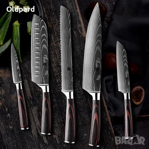 Комплект висококачествени кухненски ножове (пет броя). (ODP5T), снимка 5 - Прибори за хранене, готвене и сервиране - 48025578