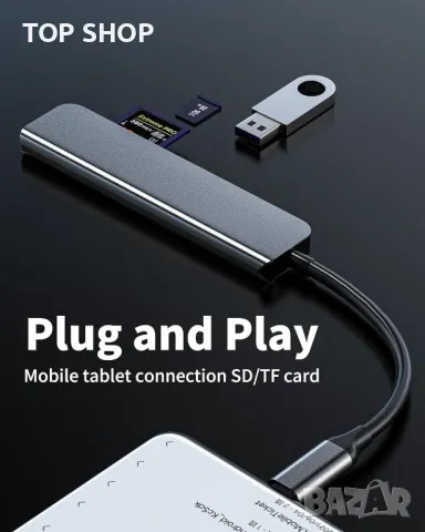 USB C хъб 6в1 USB HDMI TF SD четец на карти, снимка 4 - Кабели и адаптери - 49451966