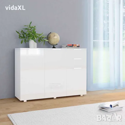 vidaXL Бюфет, бяло със силен гланц, 107x35x80,5 см, снимка 2 - Бюфети - 56146552