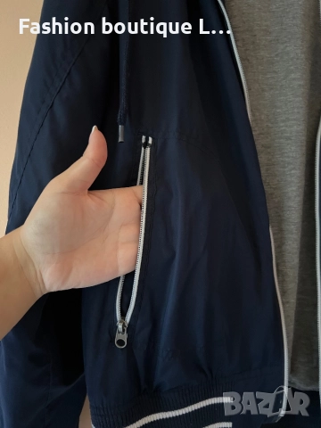 Тъмно синьо шушляково яке с качулка и джобове L размер с вътрешна памучна част 💙, снимка 8 - Якета - 52333310