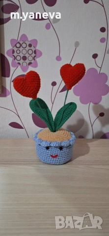 ръчно плетени цветя, снимка 5 - Декорация за дома - 53077727