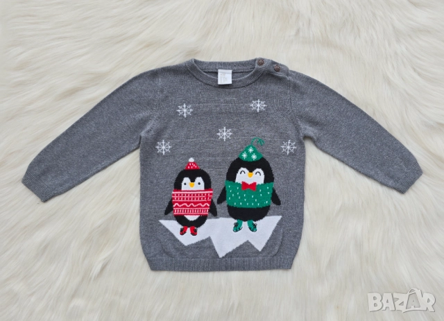 Детски Коледен пуловер H&M 9-12 месеца, снимка 3 - Бебешки блузки - 52478527
