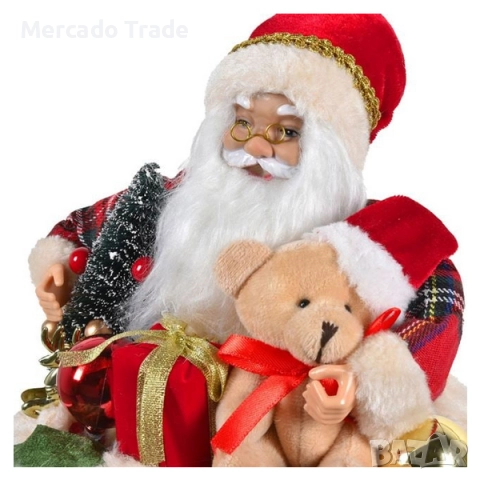 Реалистична коледна фигурка на Дядо Коледа в торба с подаръци и Мече, снимка 3 - Декорация за дома - 52324433