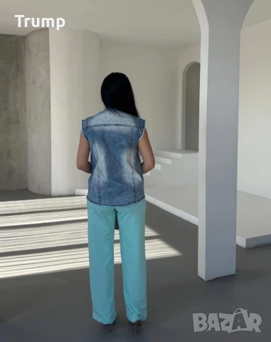 Ефектен комплект от елек деним и панталон азур цвят, снимка 3 - Комплекти - 53931103