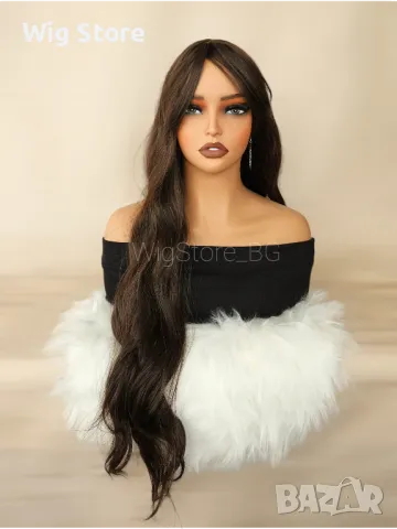 Кафява перука на вълни с бретон, снимка 2 - Аксесоари за коса - 47656279