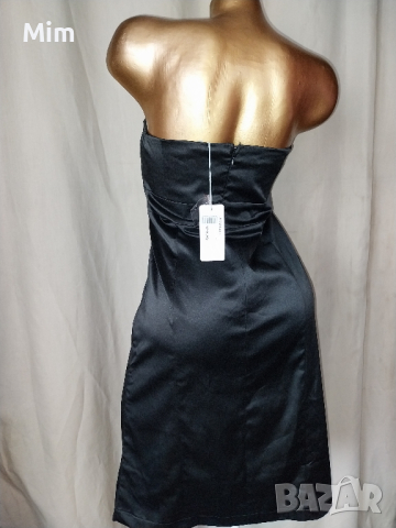 L Черна сатенена рокля с пайети , снимка 4 - Рокли - 44802406