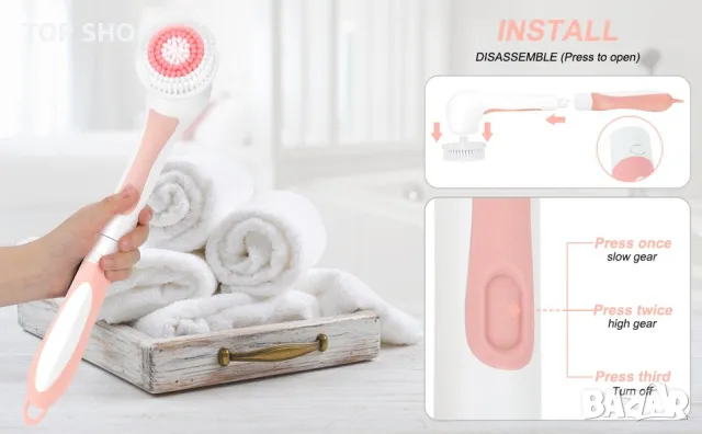 Ексфолираща козметична четка с 4 глави LSM1908 акумулаторна, снимка 3 - Маши за коса - 48494794