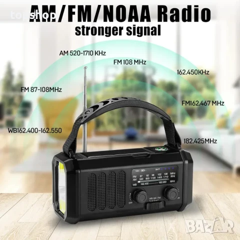 НОВО Къмпинг Радио 10000mAh батерия, NOAA/AM/FM ръчно / слънчево зареждане, мощен фенер, компас, снимка 4 - Къмпинг осветление - 50501556