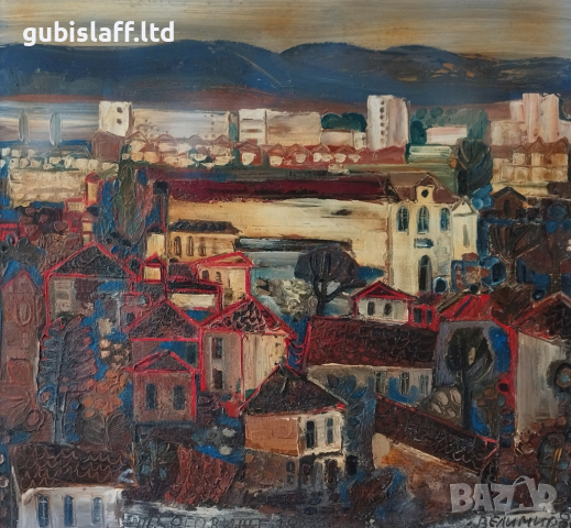 Kартина "Пейзаж от Търговище", худ. Велимир Петров, 1981 г., снимка 2 - Картини - 44773147