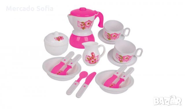 Чаен сервиз и количка за сервиране - Розов с 15 аксесоара , снимка 2 - Играчки за стая - 31024388