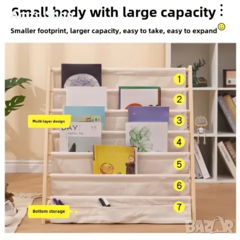 Дървена библиотека по Монтесори за деца етажерка стойка за книги, снимка 7 - Етажерки - 48469158