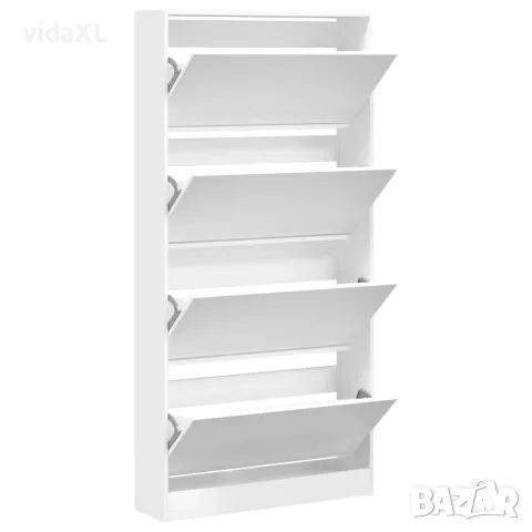 vidaXL Шкаф за обувки с 4 флип чекмеджета бял 80x21x163,5 см, снимка 5 - Скринове - 56146709