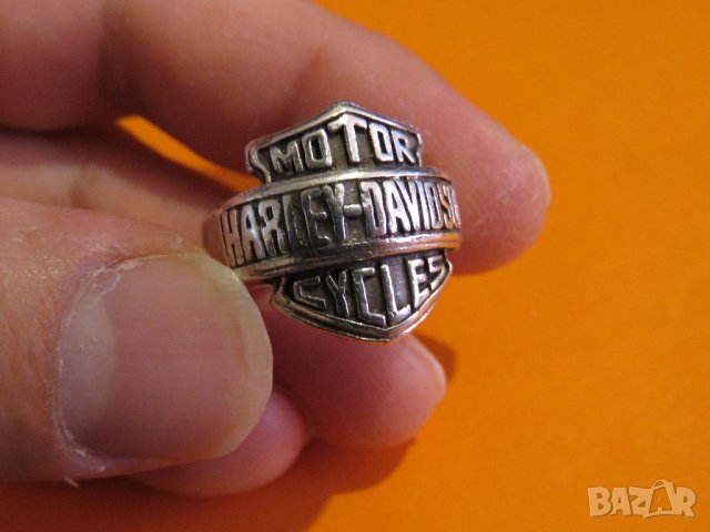 Рокерски Мъжки сребърен пръстен Harley-Davidson, харлей дейвидсън - солидна красота, снимка 2 - Пръстени - 37536615
