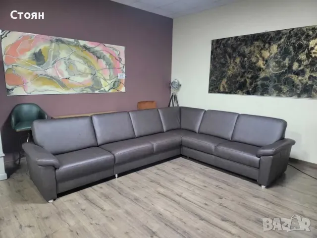 ПРОМОЦИЯ!!!Кафяв кожен ъглов диван с функция сън ZE-EM09003, снимка 1