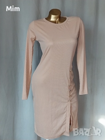 S  Тревисто зелена рокля и L в светло бежаво , снимка 4 - Рокли - 52082830