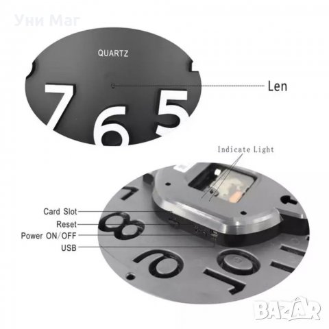 WiFi скрита камера в стенен часовник, видеонаблюдение, шпионска камера, нощно виждане, снимка 4 - HD камери - 33733419
