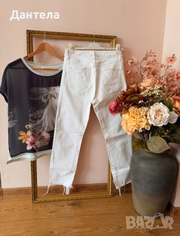 ZARA Нови дамски бели дънки и тениска, снимка 2 - Дънки - 54228529