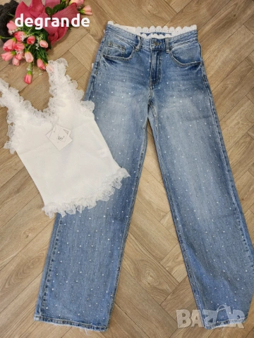 🍬🍬🍬Дамски Дънки с Блестящи Камъчета С и Л размер 