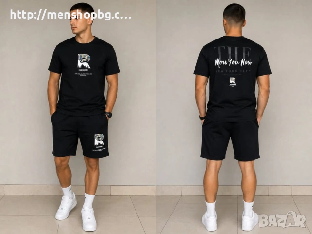 Мъжки комплект с бермуди -  черни