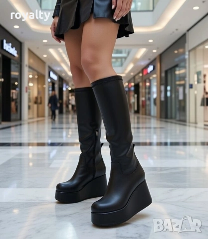 Ботуши на платформа - черна кожа, снимка 3 - Дамски ботуши - 53282263