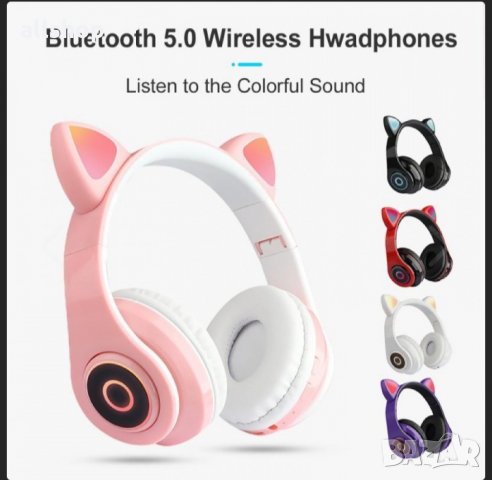 Bluetooth светещи слушалки Котешки уши, снимка 2 - Bluetooth слушалки - 35205047