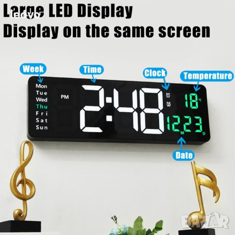 Огромен електронен стенен часовник DS-6626, с термометър и дистанционно, снимка 11 - Стенни часовници - 42589199