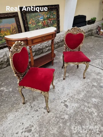 Чифт превъзходни антикварни метални барокови столове , снимка 2 - Антикварни и старинни предмети - 47409940